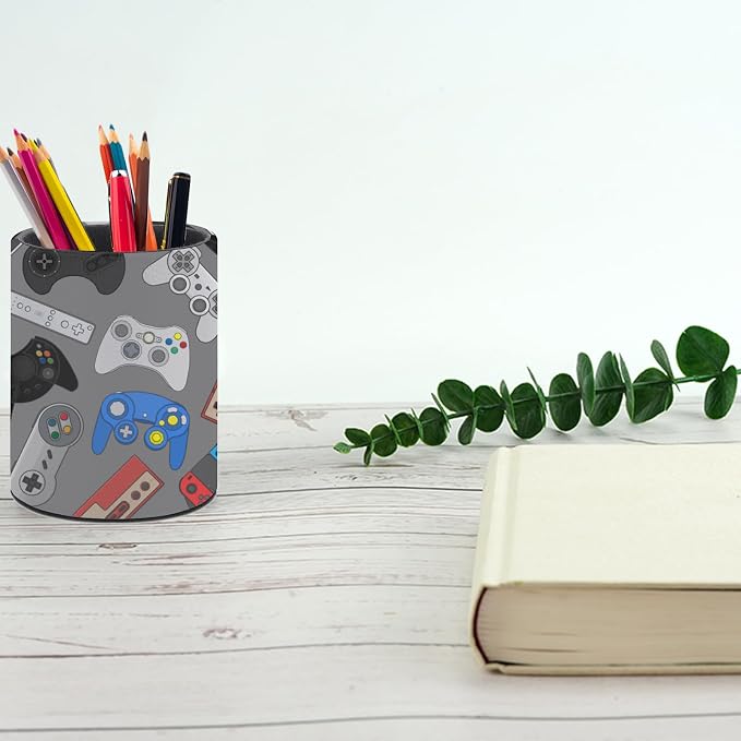 Funny Video Game Pen Holder Pencil Cup for Desk Organizer | Cute Makeup Brush Holder PU Multifunctional Office Suppliesfor Decor Home Classroom School