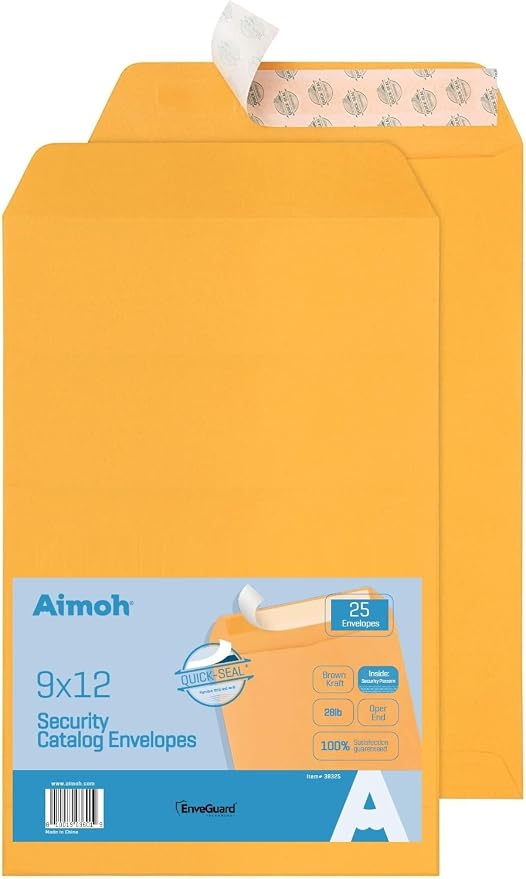 Aimoh 9 X 12 Self-Seal Brown Kraft Catalog Envelopes - 28lb - 9x12 inch (38325)(25 Count)