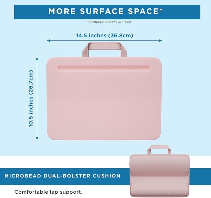 LAPGEAR Compact Lap Desk – Rose Quartz, Fits 14" Laptops | Microbead Cushion, Built-In Pencil Slot, Carry Handle, Fits Standard Letter-Size Paper (8.5" × 11")