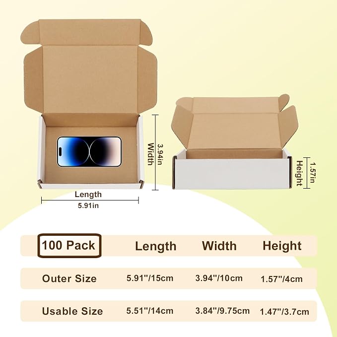 WIFTREY 100 Pcs Shipping Boxes 5.91X3.94X1.57, White Corrugated Cardboard Box for Shipping Small Business, Gift Packing, Mailing