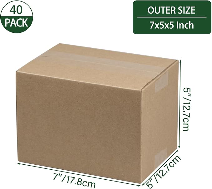 7x5x5 Inches Shipping Boxes Set of 40, Brown Corrugated Cardboard Box Literature Mailer for Packing Small Business