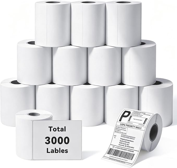 3000 Pcs 4"x6" Direct Thermal Shipping Labels, 12 Rolls of 250 | Compatible with Zebra, Rollo, Munbyn & Most Thermal Printers, Perforated Strong Adhesive, For UPS, FedEx & USPS