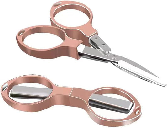 YVAOG Mini Folding Scissors, Safe Portable Safe Portable Travel Mini Scissors, Stainless Steel Retractable Small Scissors for Home Office, 2 Piece Set (rose gold)