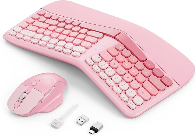 Ergonomic Wireless Keyboard Mouse, Gaming Typewriter Set with Wrist Rest | Compatible With All windows and Type C Computer,With OTG & Long Clean Bruch,Ideal for PC, Home, Office and College