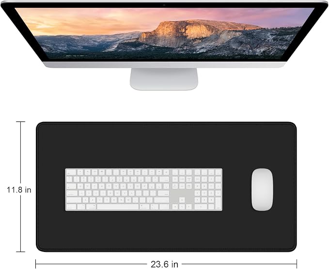 Dapesuom Large Mouse Pad, Extended Gaming Mouse Mat with Stitched Edges, Full Size Desk Mats with Non-Slip Base, Computer Big Desktop Keyboard Pad for Gamer, Laptop, Office, 23.6 x 11.8 in, Jet Black