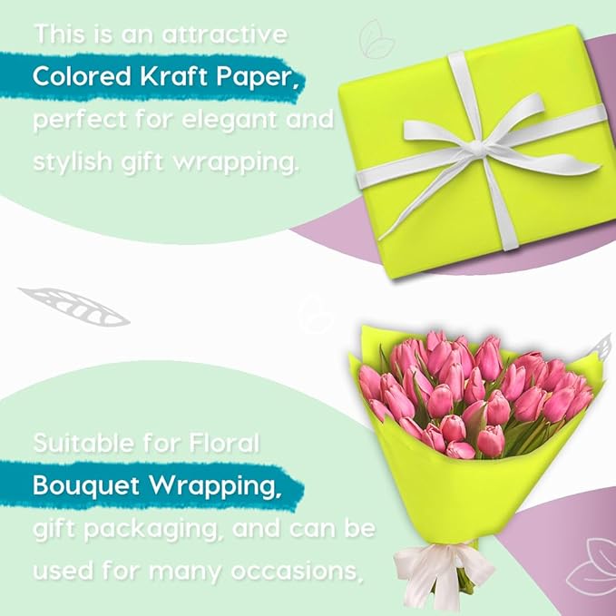SMART&CASUAL 48" x 1,500" (125') Navy Blue Kraft Craft Paper Roll for Gift Wrapping Bulletin Board Bouquet Flower Kids Art Packing Parcel Table Covering 80GSM 55LB (Neon Green, 48" x 125')