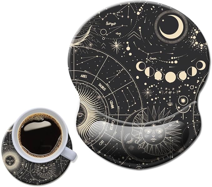 Mouse Pad with Wrist Support, Non Slip Mousepad Wrist Rest for Office, Computer, Laptop & Mac- Durable & Comfortable & Lightweight Ergonomic Support Mouse Mat Moon Stars