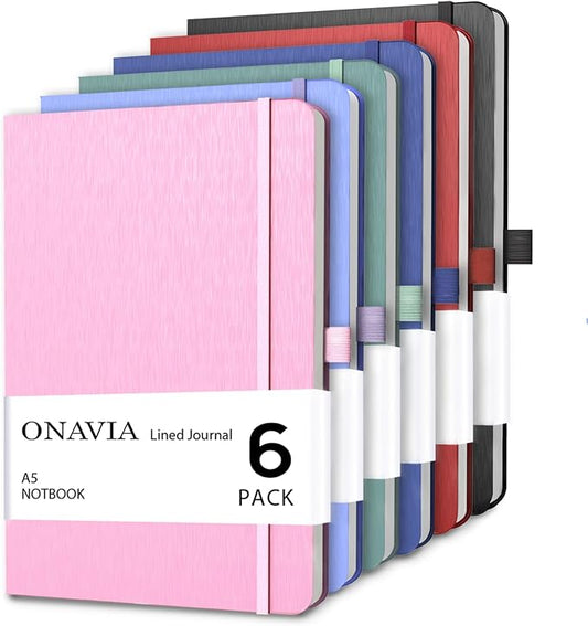 A5 Hardcover Notebook 6 Pack, College Ruled Lined Notebooks for Office, Classroom, Teachers, Students, Meeting Notes, Study and Planning, 160 Pages (80 Sheets), Assorted Colors