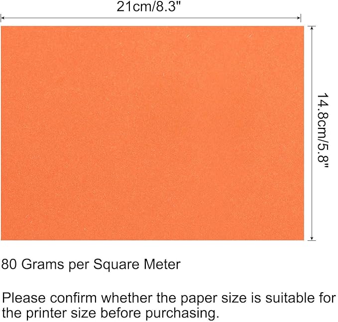 MECCANIXITY 100 Sheets Colored Copy Paper 8.3 x 5.8 Inch Printer Paper 80gsm Orange for Office Printing, Document Copying, Invitations, Forms, Art Projects