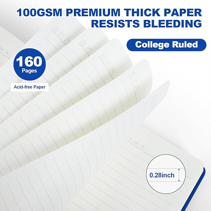 Lined Journal Notebooks for Writing, 100 GSM Thick Paper, 1 Pack Hardcover Notebooks, A5 College Ruled Notebook, Journaling Notebook for School/Travel/Office (Blue- 1 Pack)