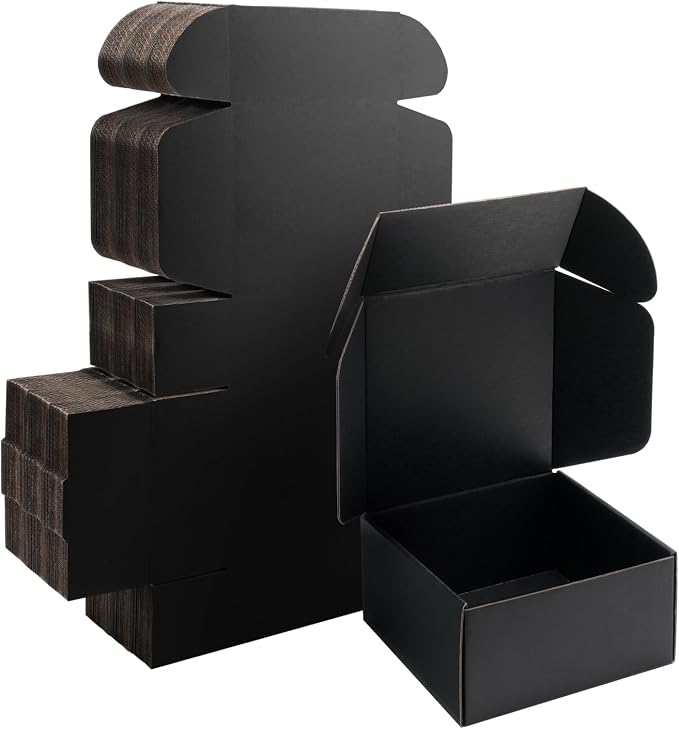 8x8x4 inch Black Shipping Boxes for Small Business- Set of 25 | Sturdy ECT 32 Corrugated Cardboard Mailer Boxes, Easy Assemble for Packaging, Mailing, Gift