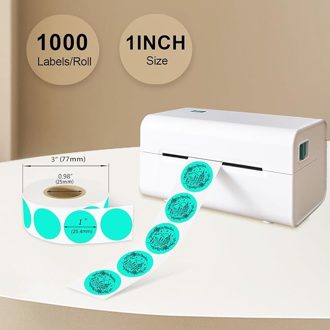 1 Inch Round Thermal Sticker Labels,Color Dot Stickers,Label Stickers,Waterproof,Oil Proof,for Thermal Printers,DIY,Office,Retail,Home and Warehouse Organization(Watercolor Green,1000 Pcs)