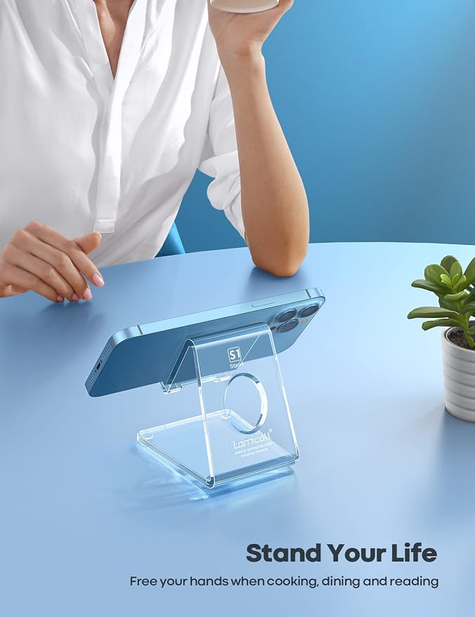 Lamicall Clear Acrylic Cell Phone Stand, Office Desk Decor Accessories | Office Cubicle Decor, Accessories & Workspace Organizers for Women, Teacher Desk Essentials, Cute Work From Home Supplies