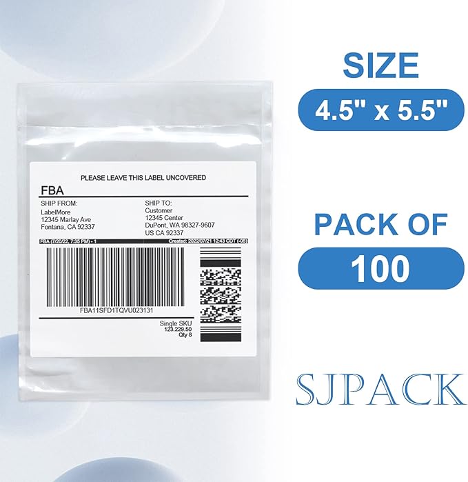 SJPACK Packing List Envelope 4.5x5.5 inches -100 Pieces in Transparent Adhesive File Bag For Shipping Labels And Invoices