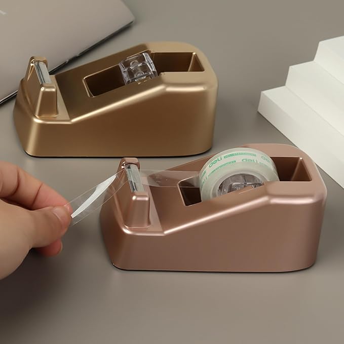 Small Desk Tape Dispenser Heavy Duty Cute Desktop Tape Dispenser with Weighted Non-Skid Base Suitable for 1 Inch Core Tape (Luxury Gold)