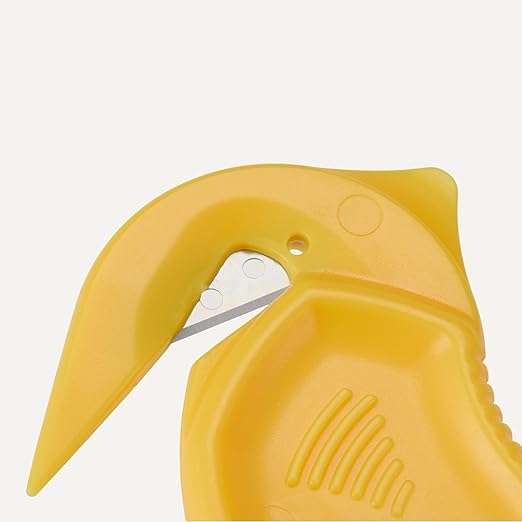 Amazon Basics Film Safety Cutter, Concealed Stainless Steel Blade with Tape Splitter for Boxes, Packages, Shrink Wrap, Yellow, 1-Pack