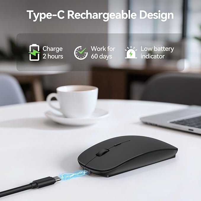 TECKNET Bluetooth Wireless Mouse for Laptop, Rechargeable Silent Computer Mouse (Bluetooth 5.2/3.0 & 2.4G), Ultra-Thin, 6-Level Adjustable 4800 DPI Bluetooth Mouse for Mac OS, iPad, Windows, Android