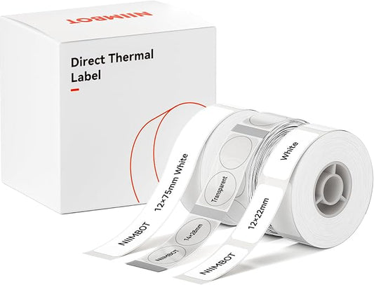 NIIMBOT Label Maker Tape for D110/D11/D101 Label Printer, Multi-Size | 3Rolls Pack | 0.47'' x 2.95''White, 0.55'' x 1.1''Transparent Round, 0.47'' x 0.87''White, for Home Office School Labeling