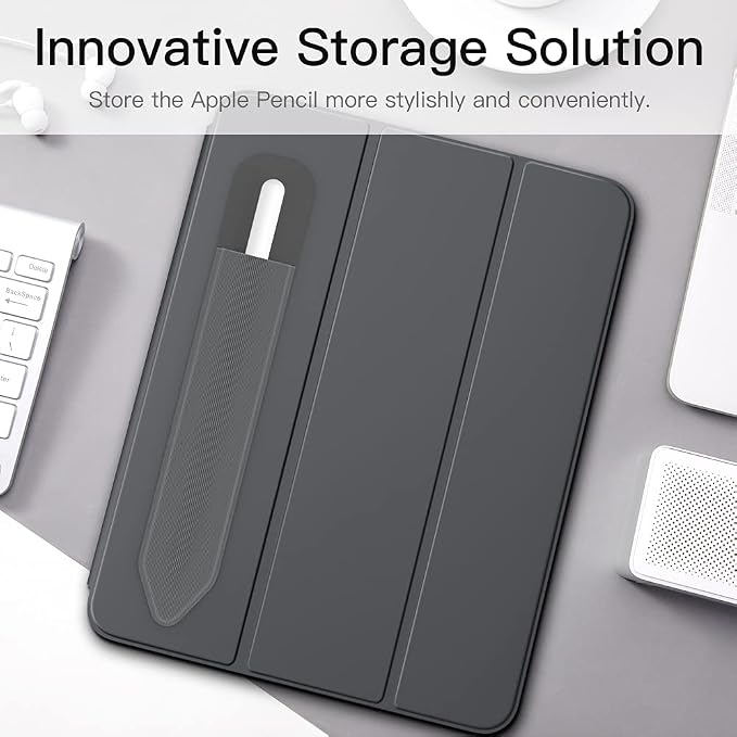 MoKo Adhesive Pencil Case Holder Sticker for Apple Pencil, Dark Grey | Elastic Adhesive Stylus Case for iPad Case Compatible with Similar Stylus Models