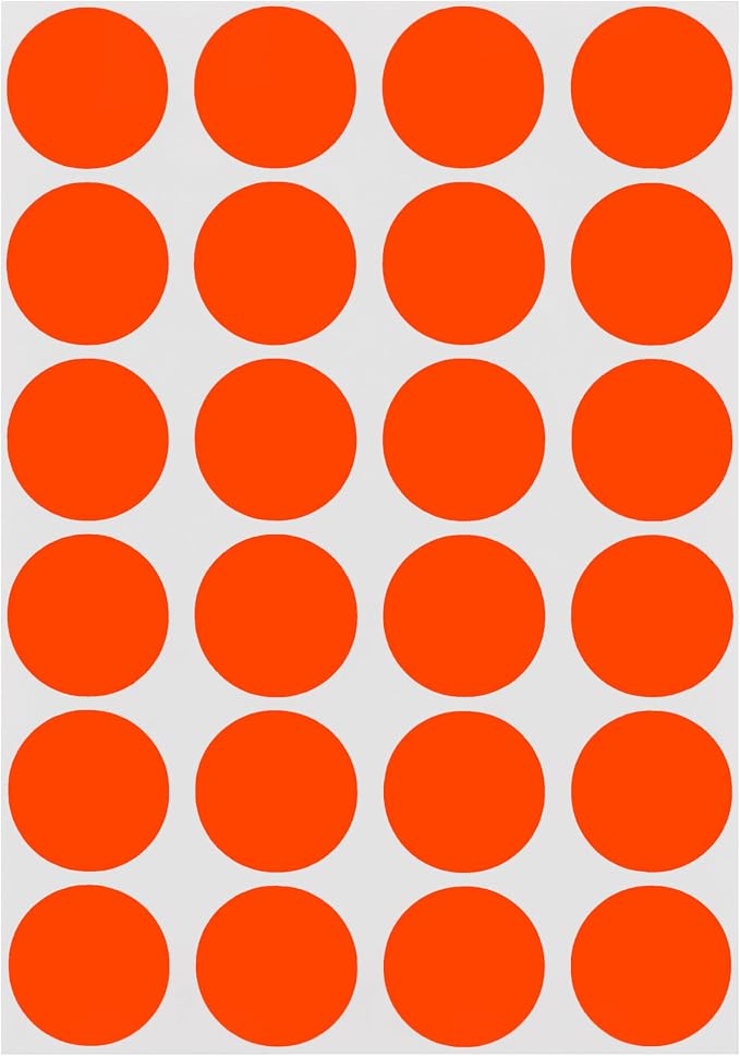 Fluorescent Red-Orange Dot Stickers, 3/4 Inch, 1008/Pack | Matte Paper Circle Labels for Offices, Retail, Classrooms, and Warehouses. Made in USA