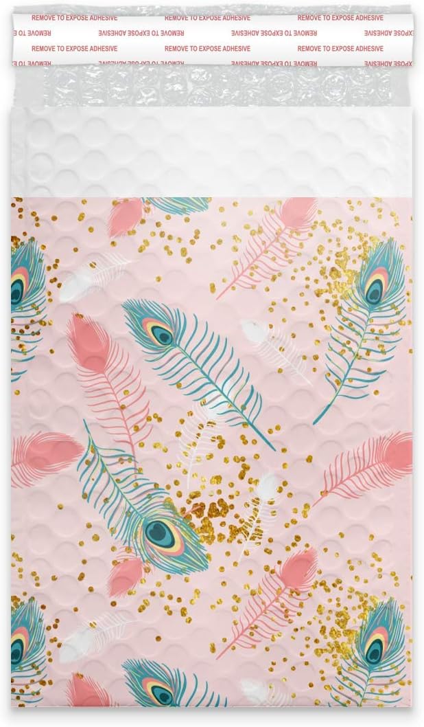 #0 6x9 (20pcs) Pink Peacock Designer Self Seal Poly Bubble Mailers Shipping Envelopes Padded Bags