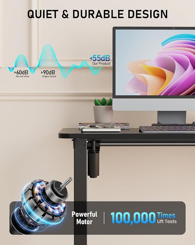 Standing Desk, Small Height Adjustable Electric Stand up Desk, 40" x 24" Sit Stand Computer Home Office Desk with Splice Board, Black Frame/Black Top