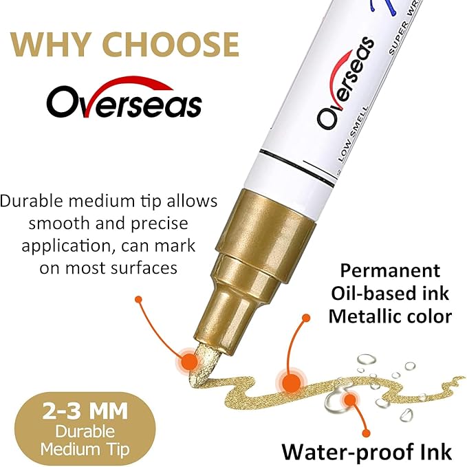 Overseas Paint Marker Pens - 48 Colors Permanent Oil Based Markers, Medium Tip, Quick Dry and Waterproof Assorted Color Paint Pen for Metal, Wood, Plastic, Rock, Stone, Canvas, Glass, Ceramics