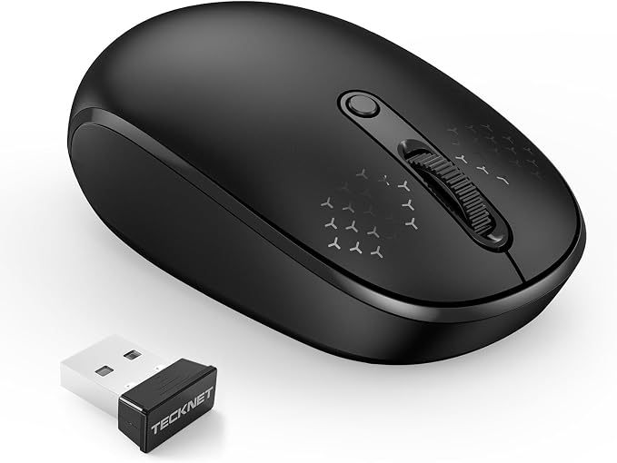 TECKNET Compact Ambidextrous Wireless Mouse for Laptop Black | 2.4G Quiet Computer Mouse with USB Receiver, 3 Adjustable DPI Portable Cordless Mice for Chromebook, Laptop, PC, Mac