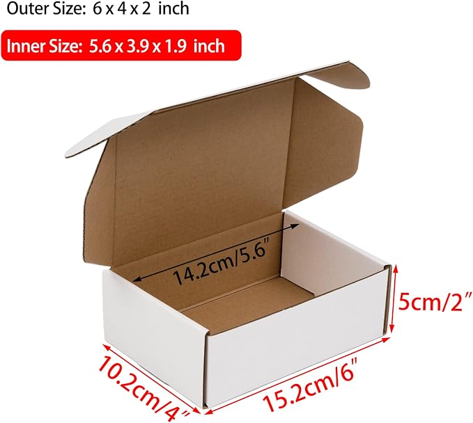6x4x2 Inches Shipping Boxes Pack of 25, White Corrugated Cardboard Boxes for Small Bussiness