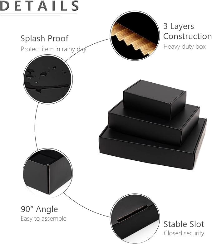 Timirog 6x4x2 Inches Small Black Shipping Boxes 25 Pack - Corrugated Cardboard Mailing Box for Small Business, Tab Locking Literature Mailer for Packing Jewelry Ornament Gift Craft Packaging Supplier | Mailing Box for Small Business, Tab Locking Litera...