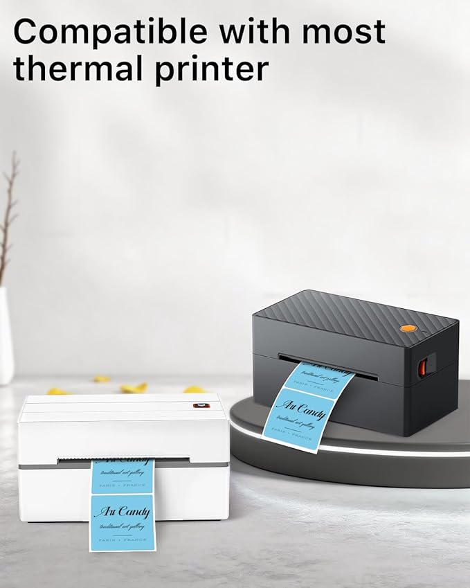 iEager Blue Square Thermal Label Stickers, 2"x2" Self-Adhesive Square Direct Thermal Labels with Perforation Line, 500 Sheets/Roll