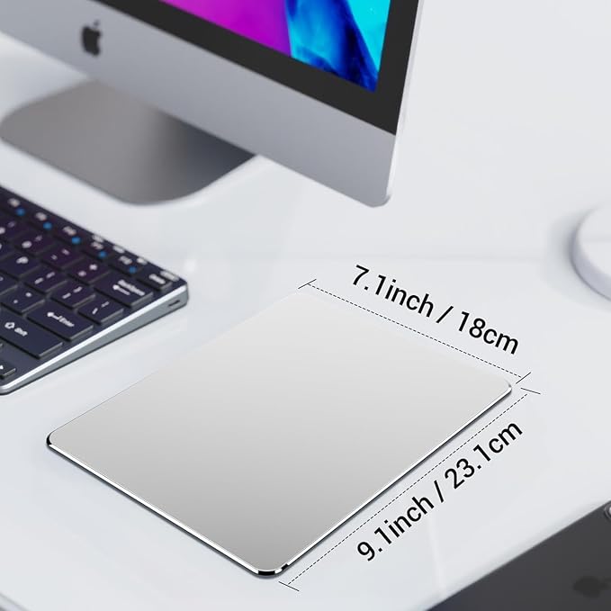 HONKID Hard Metal Mouse Pad for Desk, Aesthetic Rigid Mouse Pad for Magic Mouse and Pro/Air with Stable Rubber Base, Aluminum Mousepad for Travel and Home Office (Silver)