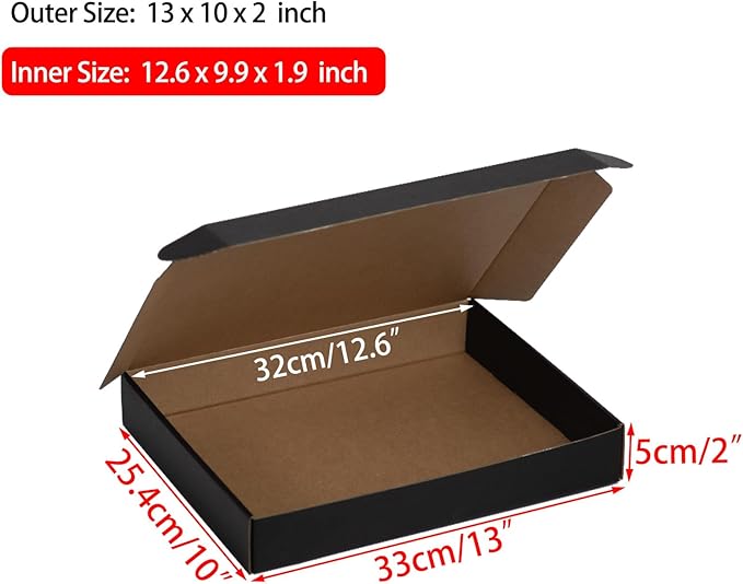 13x10x2 Inches Shipping Boxes Pack of 25, Packaging Corrugated Cardboard Mailer Boxes for Small Bussiness, Black