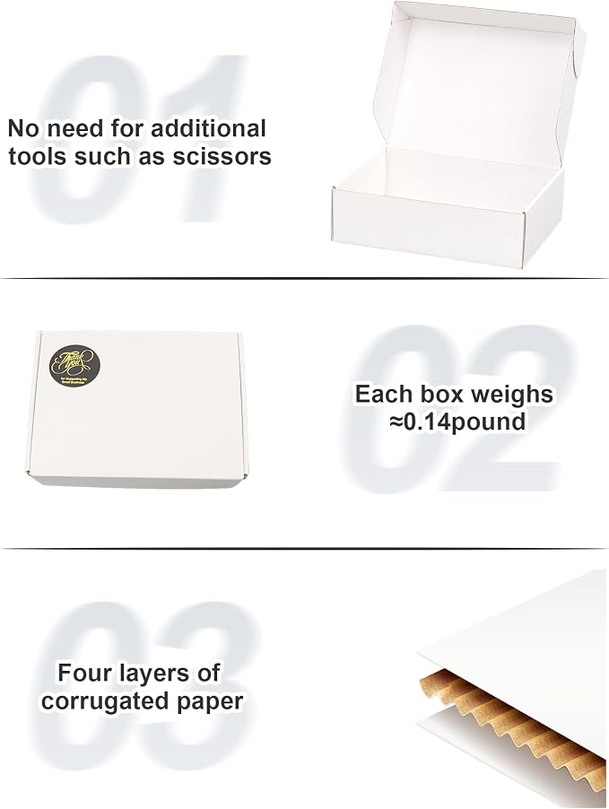 White Shipping Boxes 7x5x2 Inch, Set of 50, Corrugated Cardboard Boxes, Mailer Packaging Boxes for Small Business Gift Literature Shipping