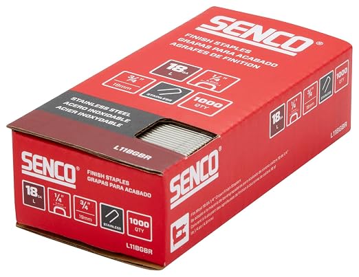 SENCO Collated Medium Wire Staples, Stainless Steel, 18GA(L11BGBR) 1,000 bx | 1/4" Crown x 3/4" Stainless Steel Finish Staples; trim/cabinetry/furniture/paneling/finish work