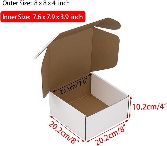 8x8x4 Inches Shipping Boxes Pack of 25, White Corrugated Cardboard Boxes for Small Bussiness