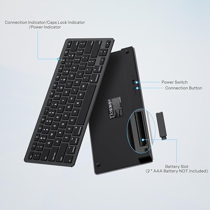 OMOTON Bluetooth Keyboard Compatible with Mac, Compact Wireless Keyboard Compatible with MacBook Pro/Air, iMac, Mac mini/Pro Laptop and PC, Dark Black