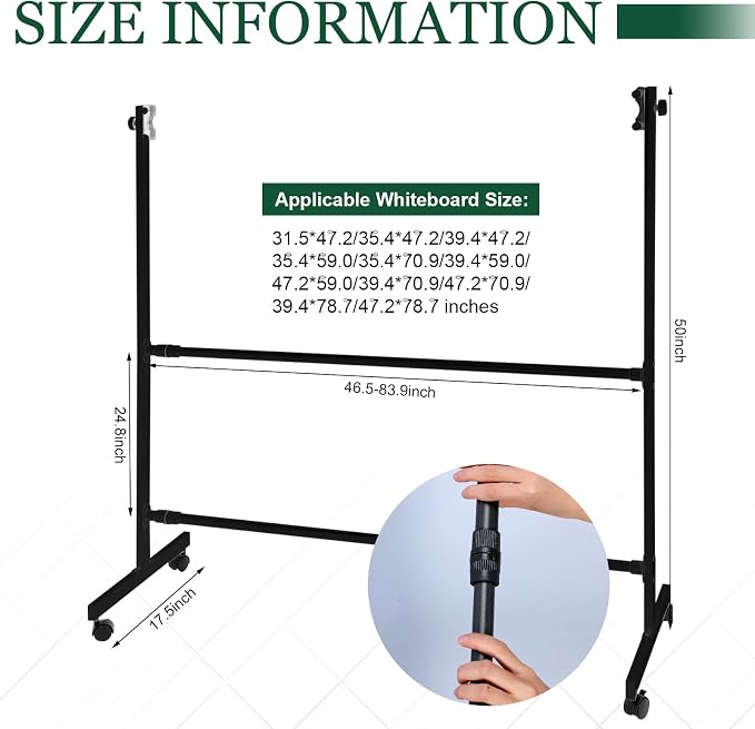 Lincia Adjustable Whiteboard Easel Stand Only Large Mobile Rolling Whiteboard Stand on Wheels Double-Sided Standing Dry Erase Board Mounting Brackets for Home Office Classroom School (Black)