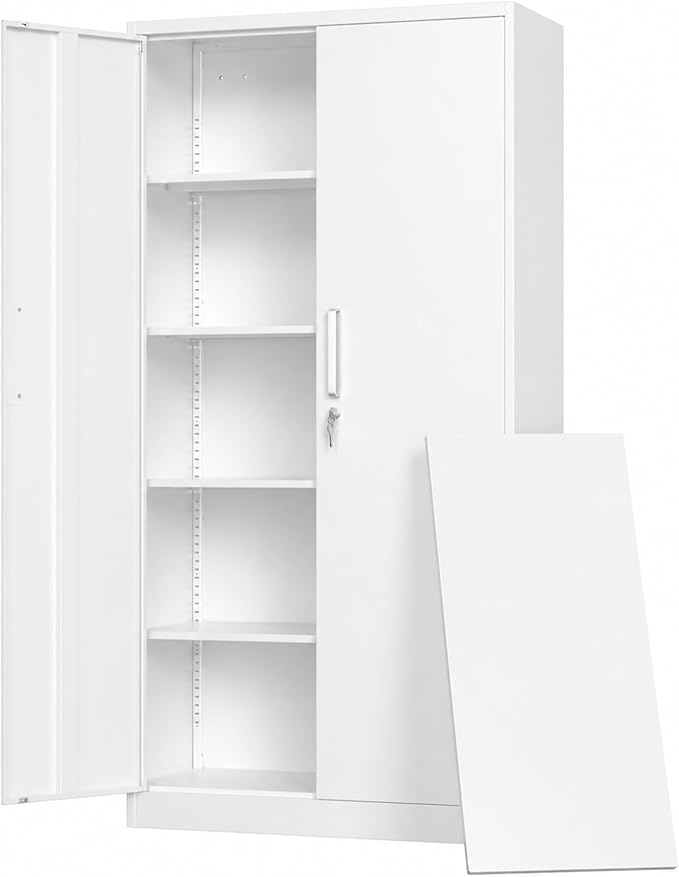 Metal Storage Cabinet with Locking Doors, 71" Tall Steel Locker Organizer with Adjustable Shelves, Garage Utility Cabinet for Home, Office, Shop, and School