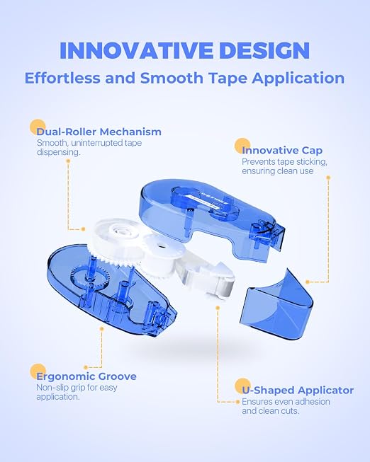 Marsrock Double-Sided Tape Roller for Scrapbooking 6 Pack (0.31IN x 30FT) Adhesive Tape Glue Roller Tape, Scrapbook Supplies and Craft Supplies for Scrapbooking, Gift Wrapping and Photo Tape