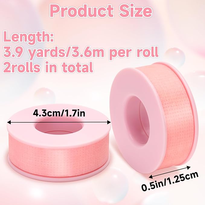 G2PLUS Eyelash Tape, 2 Rolls Silicone Gel Makeup Tape, 1/2'' x 8 Yards Pink Lash Tape, Micropore Eyelash Extension Tape for Lift and Makeup