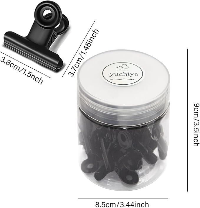Bulldog Black Metal Binder Clips with Strong Spring - Small, 38 mm, Seal Clamps for Coffee Tea Food Bags, Decorative Clips for DIY Photo Grid