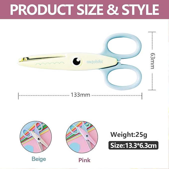 Scissors for Crafting (2-Pack)-Decorative Pattern Edge Craft Scissors,Suitable for Fun DIY Scrapbooking Crafting Projects for Kids Adults (Beige+Pink)