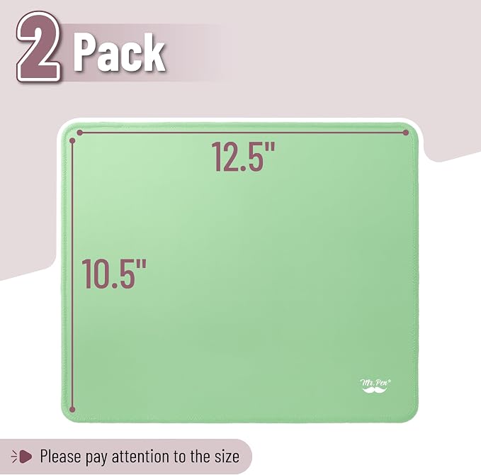 Mr. Pen- Mouse Pad with Anti-Fray Stitched Edges, 12.5"x 10.5", 2 Pack | Light Green, Computer & Gaming Mouse Mat for Laptop, Office & Home, Anti-Slip Rubber Base, Spill-Resistant Surface