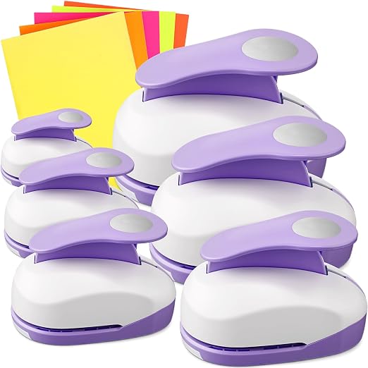 CHENGU 6 Pcs Circle Punch Set 3in/2in/1.5in/1in/0.6in/0.3in Scrapbook Hole Punchers Crafting with 10 Sticker Paper Round Cutter Scrapbook for Office Supplies DIY Albums Photos (Purple)