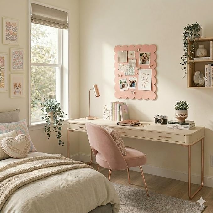 Scalloped Felt Bulletin Board 24 x 18 Inches,Decorative Wall Pin Board | Felt Memo Board for Dorm, College, Bedroom, Photos, Notes, Study Display and Wall Decor with Self Adhesive Backing (Pink)