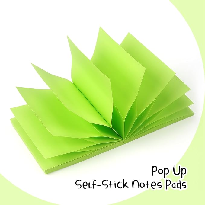 Sticky Notes 3x3 Pop Up with Bright Colors (Green), 4 Pads 90 Sheets/Pad | Bright Green Pop Up Self-Stick Notes Pads, 360 Sheets Total, Perfect for Daily Reminders, Study Notes, and Office Memos
