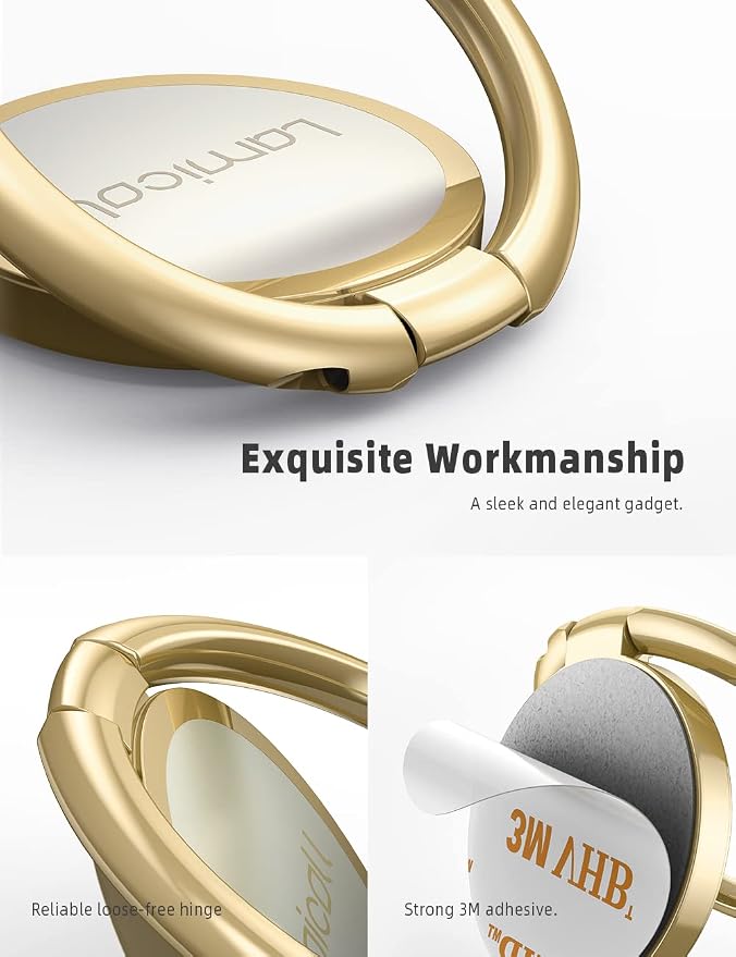 Lamicall Gold Phone Ring Stand, Universal Cell Phone Grip Cradle | Metal Grip Kickstand for iPhone 17 16 15 Pro Xs Max XR, Smartphone Finger Ring Holder, Cell Phone Accessories