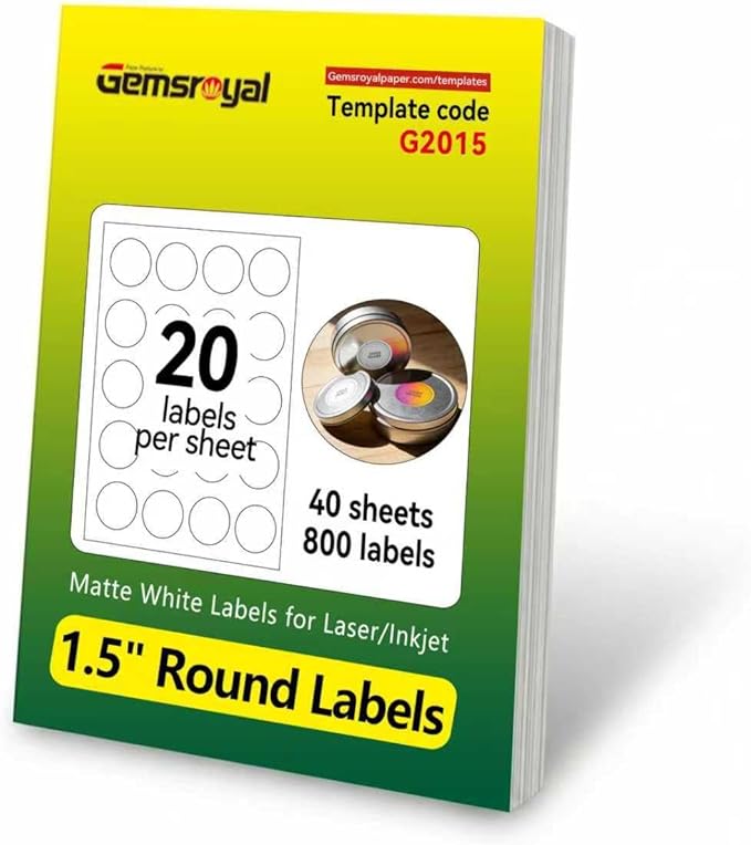 1.5 inch Round Labels Printable,Matte White Circle Labels for Printer,1-1/2" Small Printable Stickers,1.5" Blank Round Sticker Paper,40 Sheets,800 Circle Stickers,World Class Materials