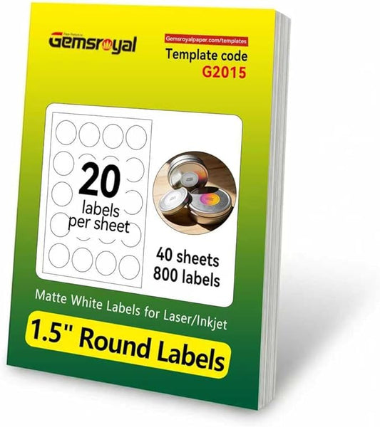 1.5 inch Round Labels Printable,Matte White Circle Labels for Printer,1-1/2" Small Printable Stickers,1.5" Blank Round Sticker Paper,40 Sheets,800 Circle Stickers,World Class Materials